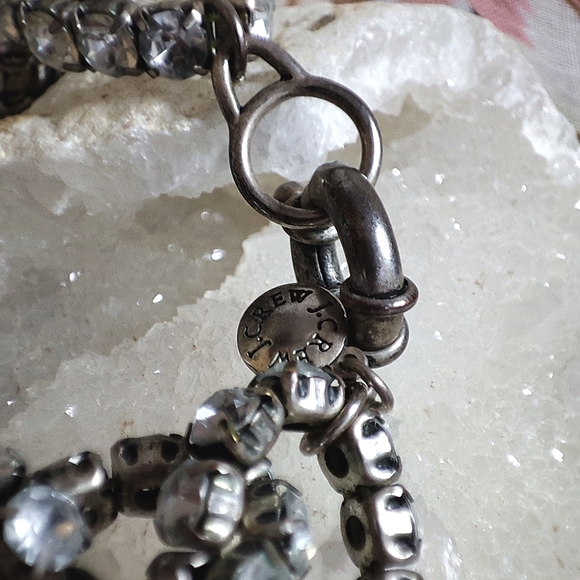 J. Crew Brushed Pewter Colored Prong Set Clear Rhinestone Link Chain Necklace - Picture 5 of 10